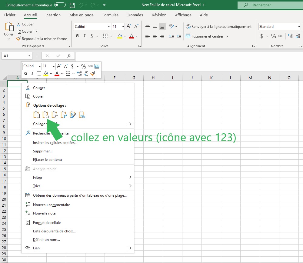 RM avec Excel